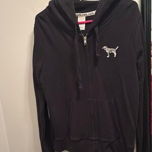 Black Zip-Up Hoodie with Dog Logo